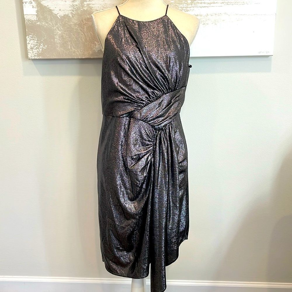 Adrianna Papell Halter Dress Black Gunmetal